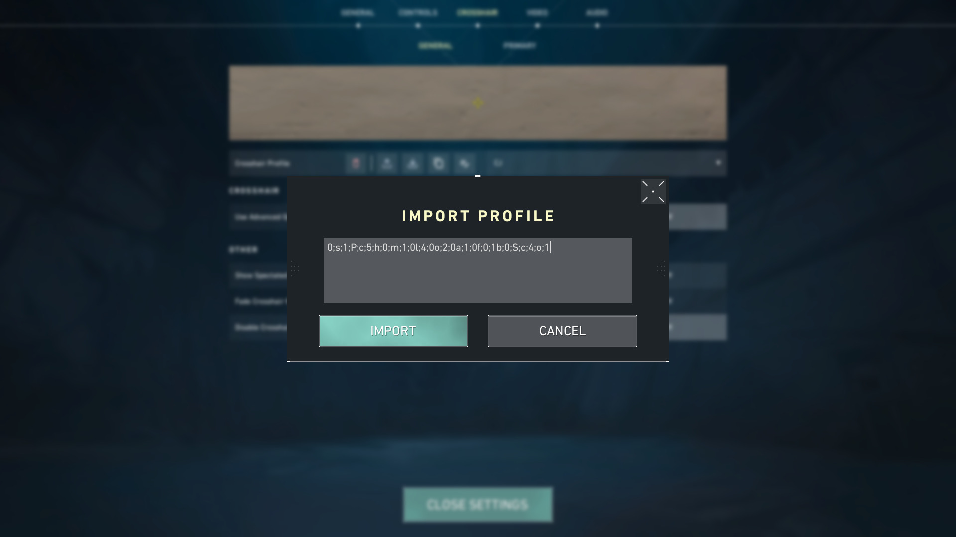 Paste your Valorant crosshair code in the import text box.