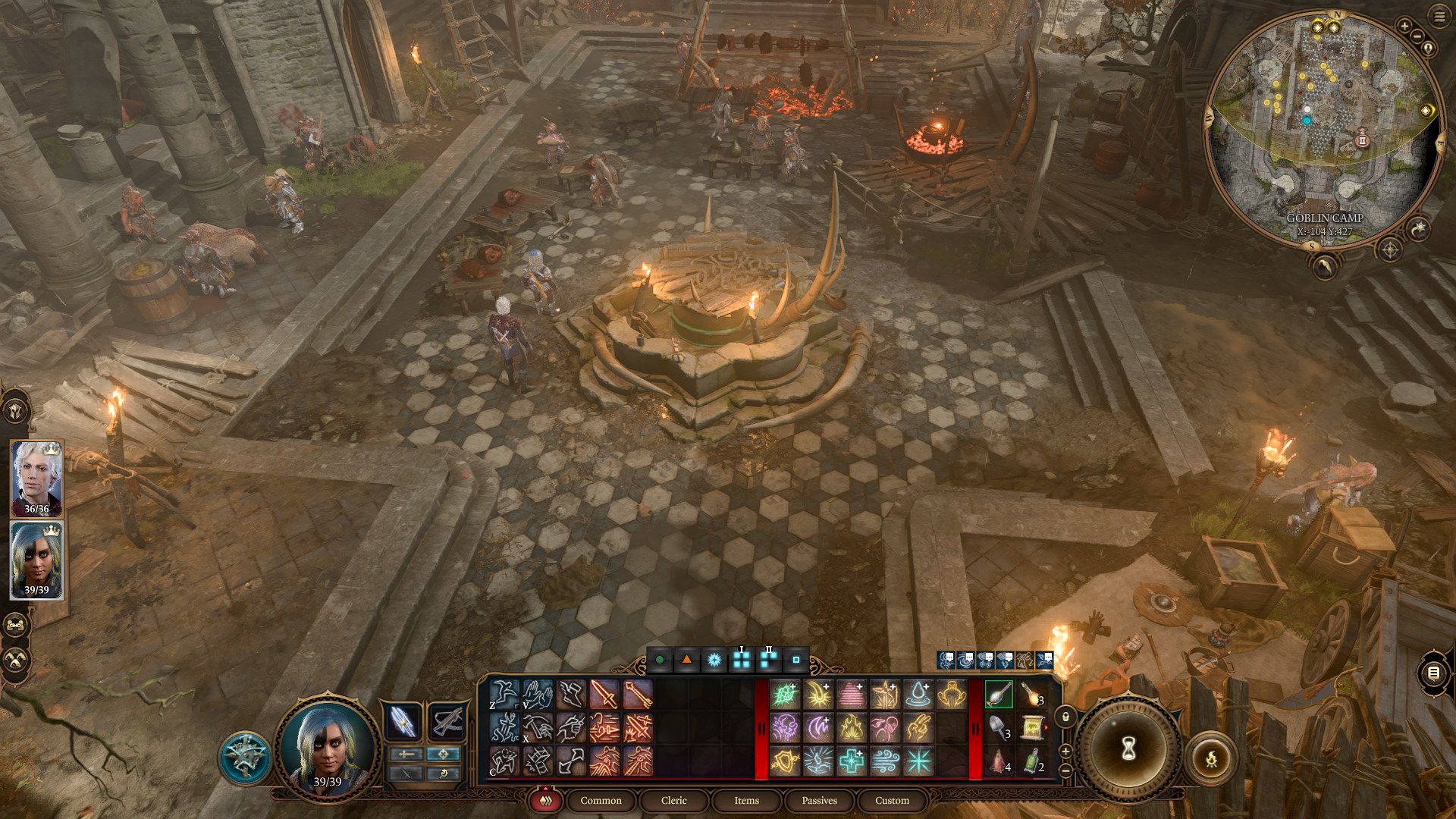 A screenshot of the Goblin Camp plaza in Baldur's Gate 3.